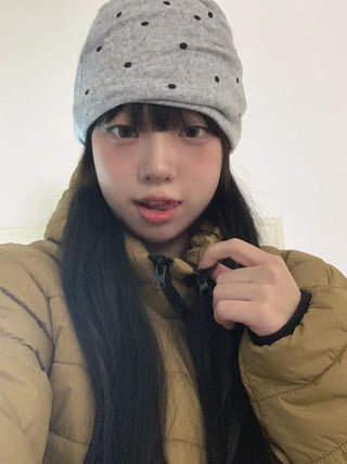 Fleece-lined Dot Pattern Warmer Beanie Hat