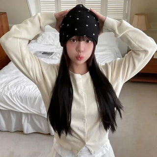Fleece-lined Dot Pattern Warmer Beanie Hat