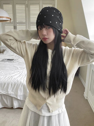 Fleece-lined Dot Pattern Warmer Beanie Hat