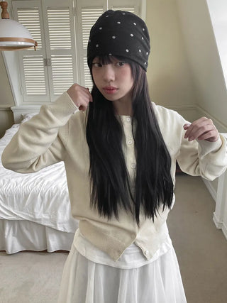 Fleece-lined Dot Pattern Warmer Beanie Hat