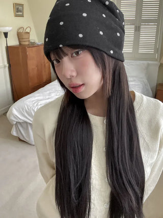 Fleece-lined Dot Pattern Warmer Beanie Hat
