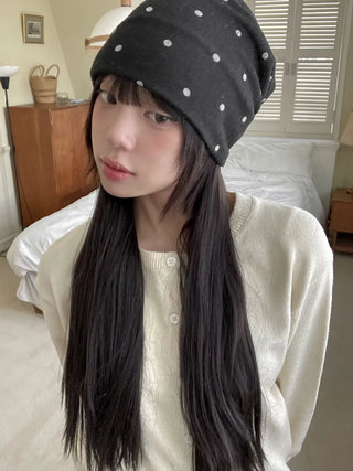 Fleece-lined Dot Pattern Warmer Beanie Hat