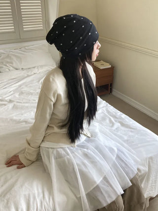 Fleece-lined Dot Pattern Warmer Beanie Hat