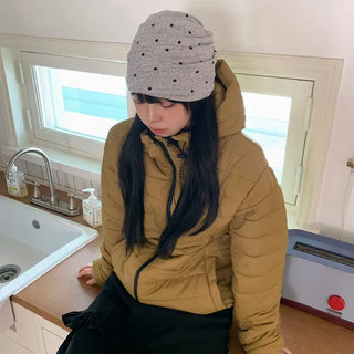 Fleece-lined Dot Pattern Warmer Beanie Hat
