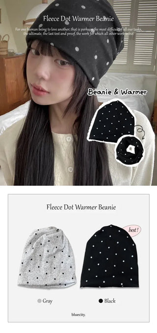 Fleece-lined Dot Pattern Warmer Beanie Hat