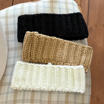 Solid Ribbed Knit Bandana Wide Hairband
