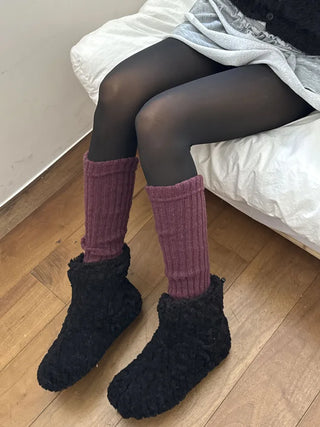 Delicate Ribbed Thick Knit Long Leg Warmers
