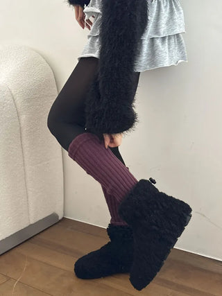 Delicate Ribbed Thick Knit Long Leg Warmers