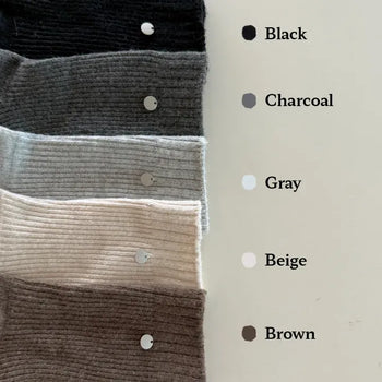 Mini One-Coin Knit Ribbed Mid-Length Plain Socks