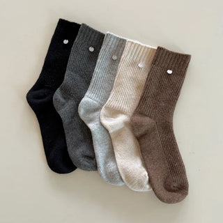 Mini One-Coin Knit Ribbed Mid-Length Plain Socks