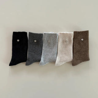 Mini One-Coin Knit Ribbed Mid-Length Plain Socks
