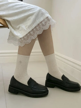 Mini One-Coin Knit Ribbed Mid-Length Plain Socks