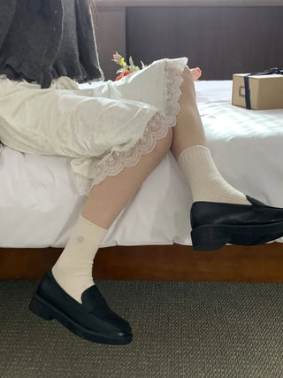Mini One-Coin Knit Ribbed Mid-Length Plain Socks