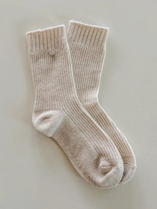 Mini One-Coin Knit Ribbed Mid-Length Plain Socks