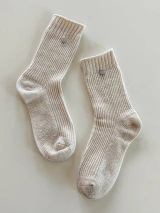 Mini One-Coin Knit Ribbed Mid-Length Plain Socks