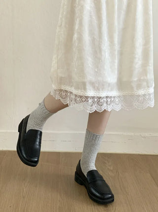 Mini One-Coin Knit Ribbed Mid-Length Plain Socks
