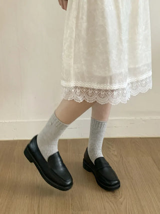 Mini One-Coin Knit Ribbed Mid-Length Plain Socks