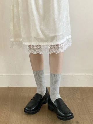 Mini One-Coin Knit Ribbed Mid-Length Plain Socks