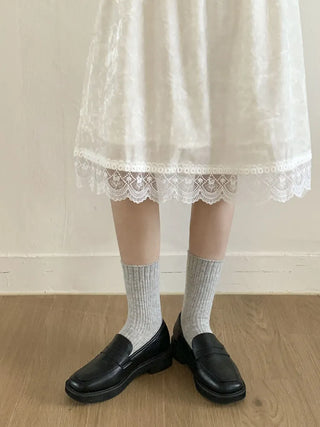 Mini One-Coin Knit Ribbed Mid-Length Plain Socks