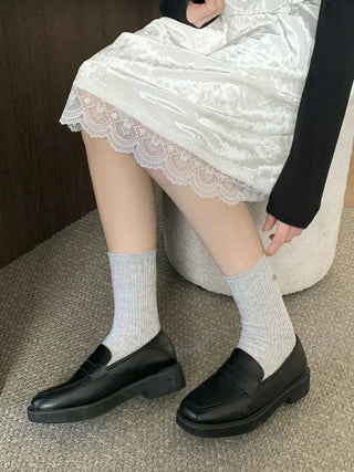 Mini One-Coin Knit Ribbed Mid-Length Plain Socks
