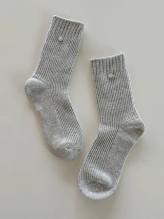 Mini One-Coin Knit Ribbed Mid-Length Plain Socks