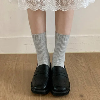 Mini One-Coin Knit Ribbed Mid-Length Plain Socks