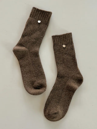 Mini One-Coin Knit Ribbed Mid-Length Plain Socks