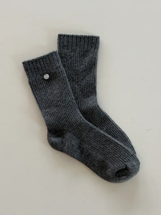 Mini One-Coin Knit Ribbed Mid-Length Plain Socks