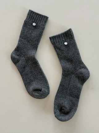 Mini One-Coin Knit Ribbed Mid-Length Plain Socks