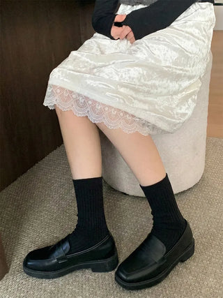 Mini One-Coin Knit Ribbed Mid-Length Plain Socks