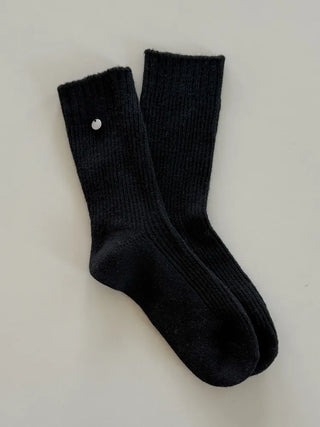 Mini One-Coin Knit Ribbed Mid-Length Plain Socks