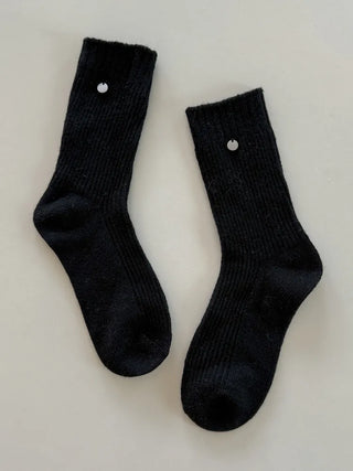 Mini One-Coin Knit Ribbed Mid-Length Plain Socks