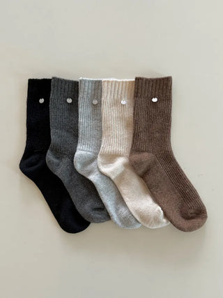 Mini One-Coin Knit Ribbed Mid-Length Plain Socks