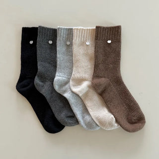 Mini One-Coin Knit Ribbed Mid-Length Plain Socks