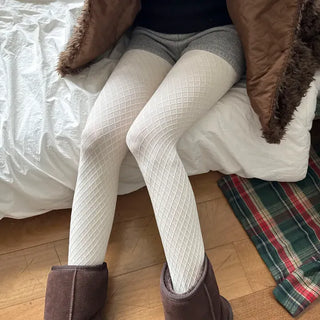 Minute Diamond Pattern Footed Leggings Tights Pantyhose
