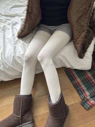 Minute Diamond Pattern Footed Leggings Tights Pantyhose