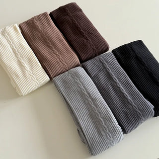 Cable Ribbed Pattern Footed Leggings Tights Stockings