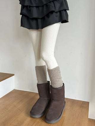 Cable Ribbed Pattern Footed Leggings Tights Stockings