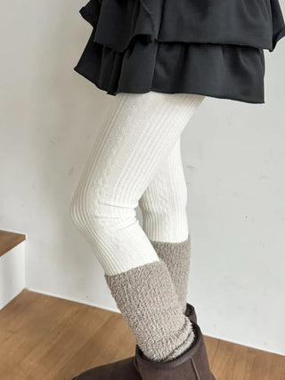 Cable Ribbed Pattern Footed Leggings Tights Stockings