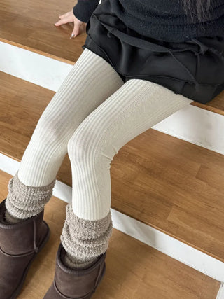 Cable Ribbed Pattern Footed Leggings Tights Stockings