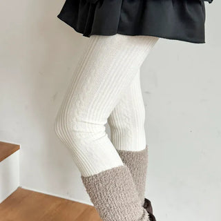 Cable Ribbed Pattern Footed Leggings Tights Stockings