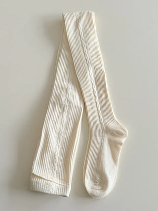 Cable Ribbed Pattern Footed Leggings Tights Stockings