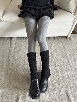 Cable Ribbed Pattern Footed Leggings Tights Stockings