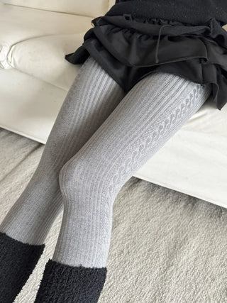 Cable Ribbed Pattern Footed Leggings Tights Stockings