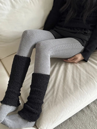 Cable Ribbed Pattern Footed Leggings Tights Stockings