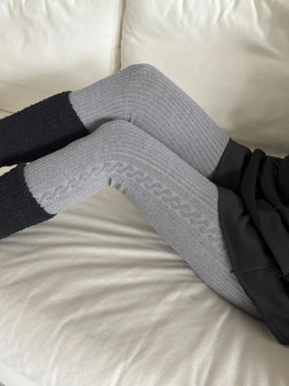 Cable Ribbed Pattern Footed Leggings Tights Stockings