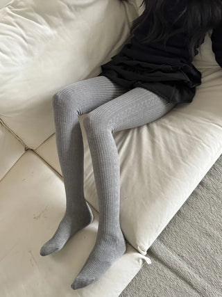 Cable Ribbed Pattern Footed Leggings Tights Stockings