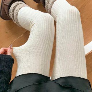 Cable Ribbed Pattern Footed Leggings Tights Stockings