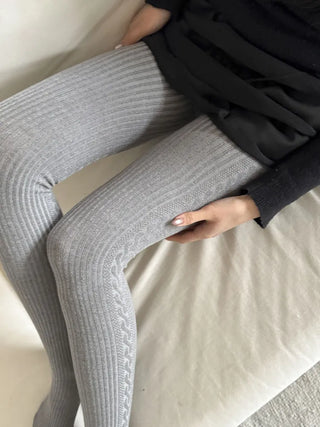 Cable Ribbed Pattern Footed Leggings Tights Stockings