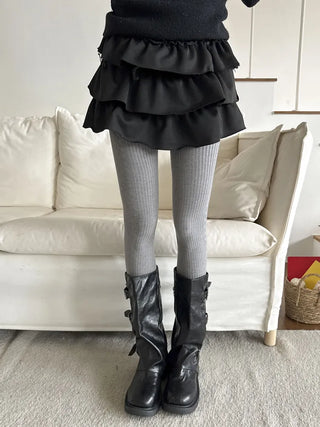 Cable Ribbed Pattern Footed Leggings Tights Stockings